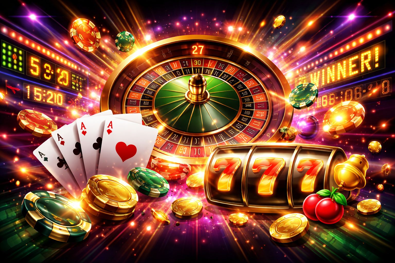 Digital casino and betting display with cards, roulette elements and premium online gaming visuals for 9666BET users